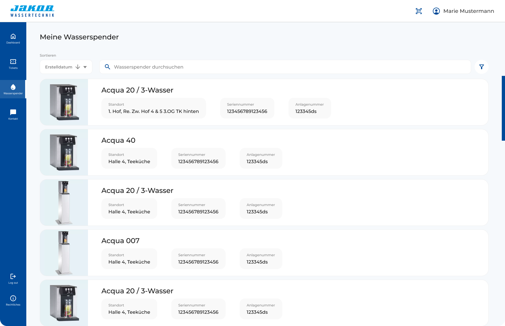 Screenshot of JWT Kundenportal Wasserspender view design
