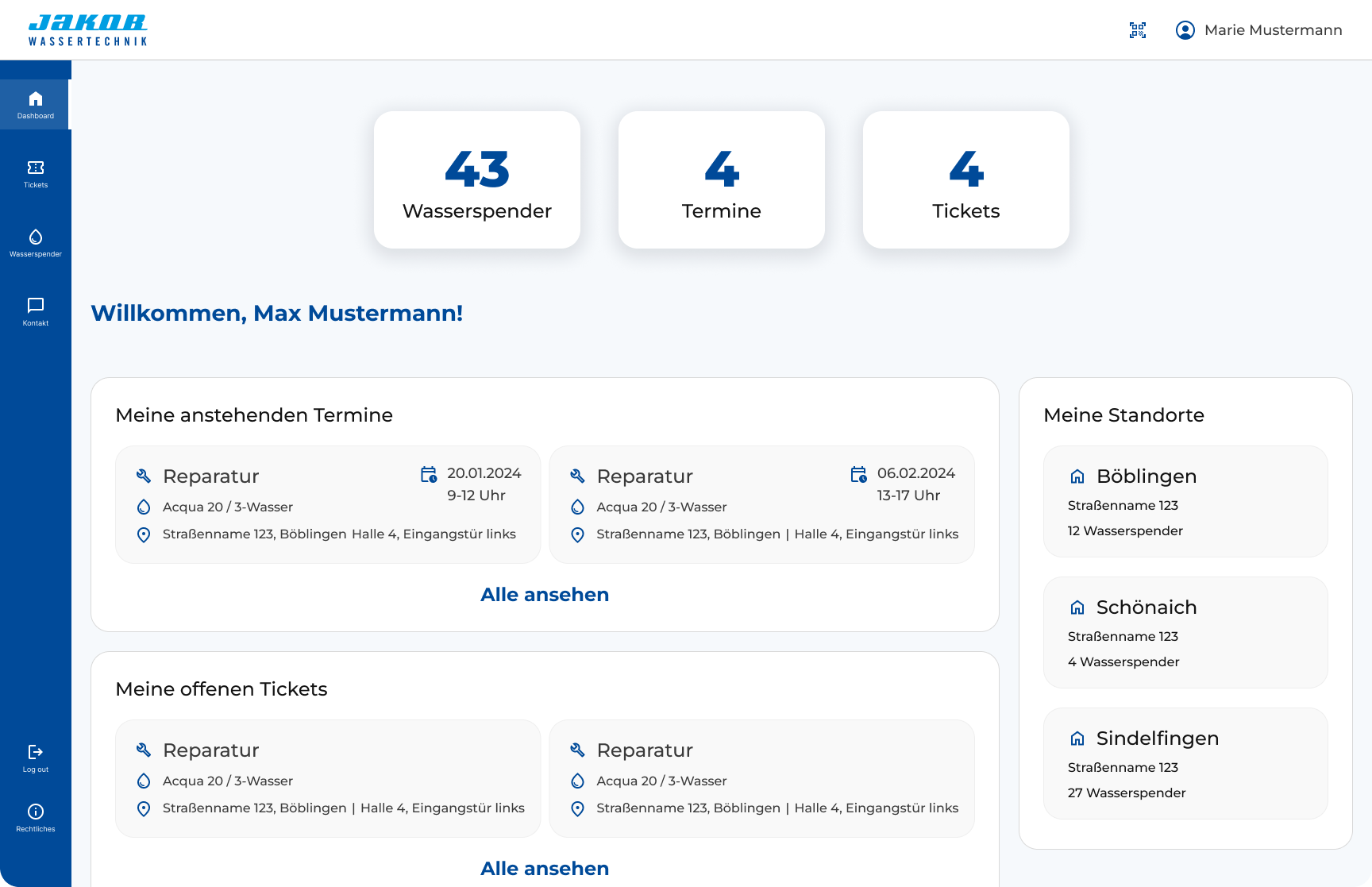 Screenshot of JWT Kundenportal Dashboard design